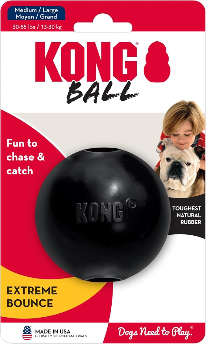 KONG Extreme Ball with Hole - Fetch Toy - Durable Dog Toy for Training, Interactive Playtime & More - Natural Extreme Rubber Ball - Black - for Medium/Large Dogs