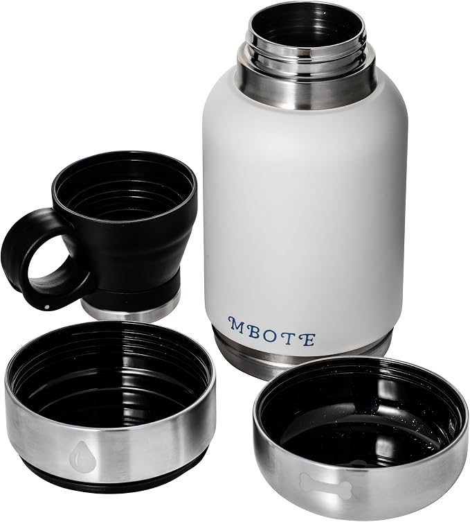 3-in-1 Portable Dog Water Bottle, 32oz Stainless Steel Insulated, Includes 2 Collapsible Bowls - Leakproof Travel Water Dispenser for Dogs