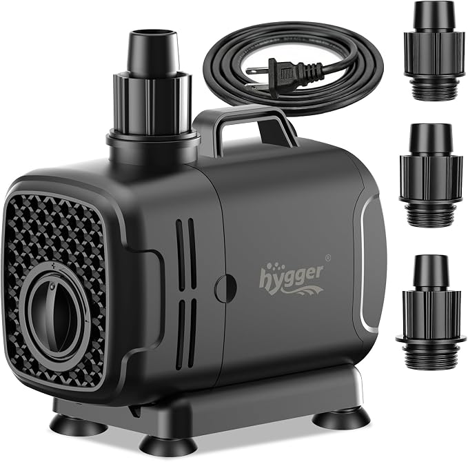 hygger 2-in-1 1060GPH Submersible Pump 65W,Side and Bottom Suction Fountain Water Pump with 13ft High Lift,Quick Water Change with 4 Interchangeable Nozzles for Aquarium, Fish Tank, Hydroponics,Pond