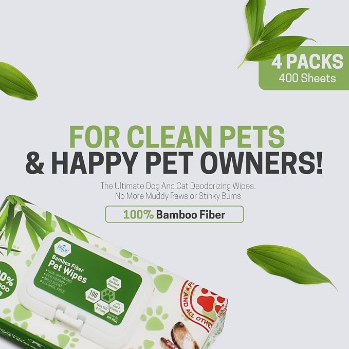MED PRIDE 100% Bamboo Fiber Doggie Cleaning XL – Dog & Cat Cleaning Wipes with Aloe Vera – Alcohol & Paraben-Free – 8”x8” Hypoallergenic Deodorizing Grooming Wipes – 4 Packs (400 Count)