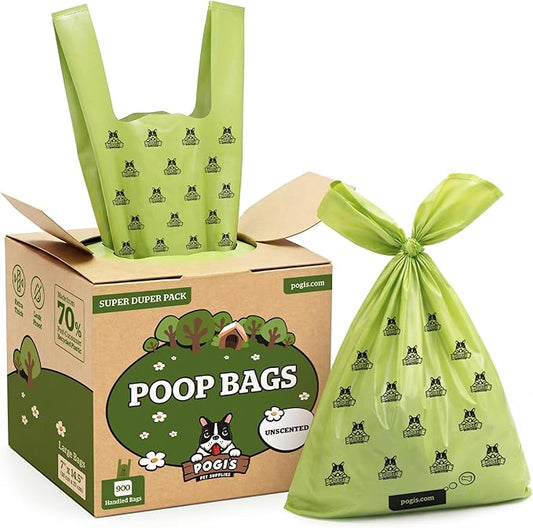 Pogi’s Dog Poop Bags with Handles – Extra-Thick, Leak-Proof, Large, Unscented, 900-Count