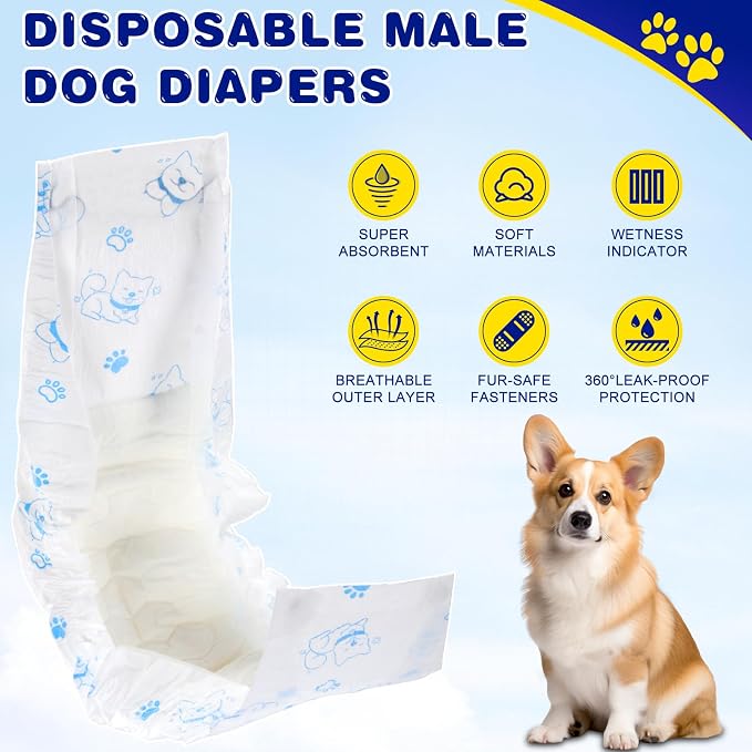 XPCARE 50 Count Disposable Male Dog Diapers, Male Dog Wraps,Super Absorbent Leak-Proof Fit (Small)