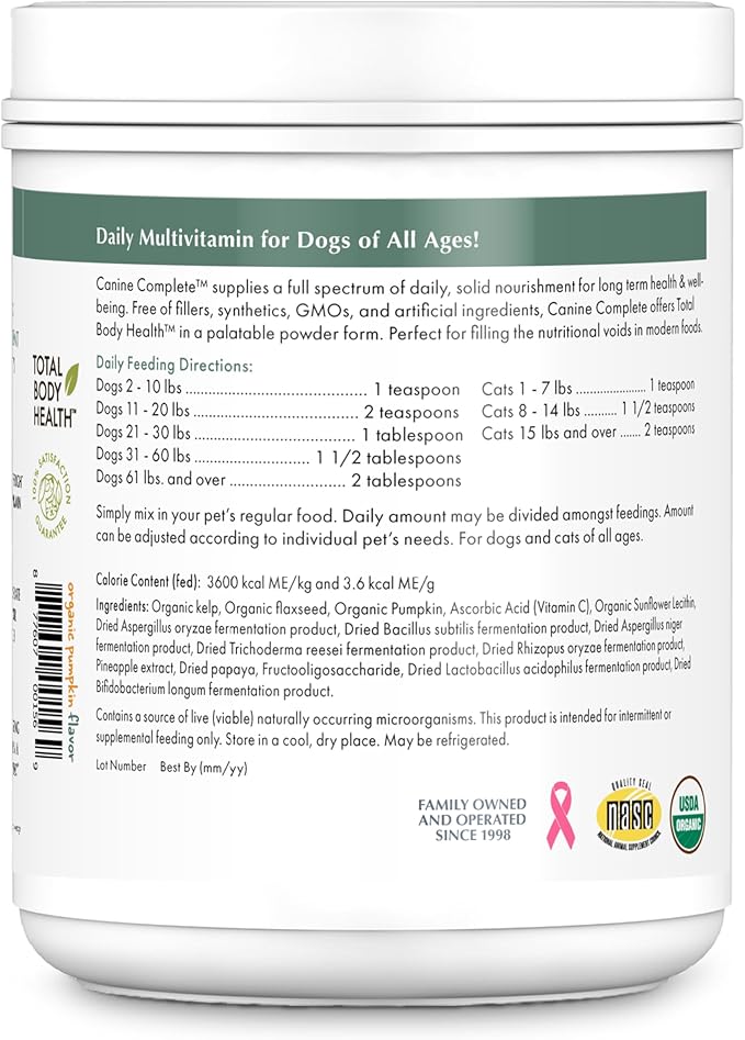 Wholistic Pet Organics Canine Complete - Dog Multivitamin Powder - 2 Lb - Daily Dog Vitamins and Supplements for Homemade Food - Immune System, Skin, Coat & Overall Health - All Breeds - 90 Scoops