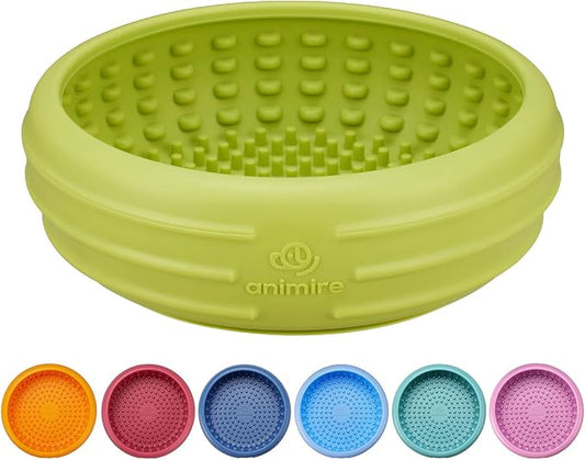 Dog Lick Bowl, Animire Freeze Lick Mat for Dogs, Non-Slip Slow Feeder Licking Bowl Enrichment Treat for Distraction Anxiety Relief, Food Grade Silicone, Dishwasher Safe(Green,S)