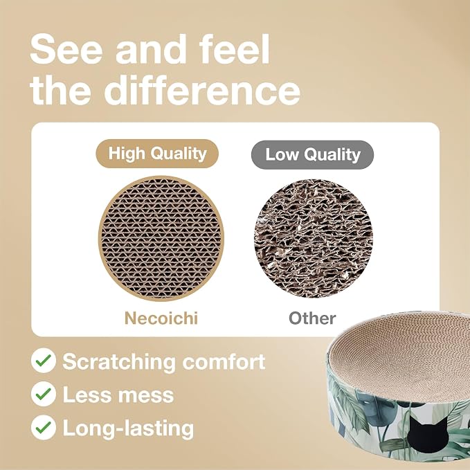 Necoichi Cat Scratcher Bowl for Indoor Cats - Cat Scratching Lounger with Reversible Usability and Extra Comfort for Lounge, Cardboard Bed Couch