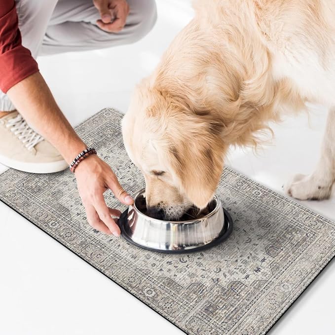 Dog Food Mat for Floors Waterproof Quick Dry Pet Placemat Cat Feeding Bowls Mats for Food and Water, Eco-Friendly Dog Accessories Diatomite Pets Supplies 17" X 30"
