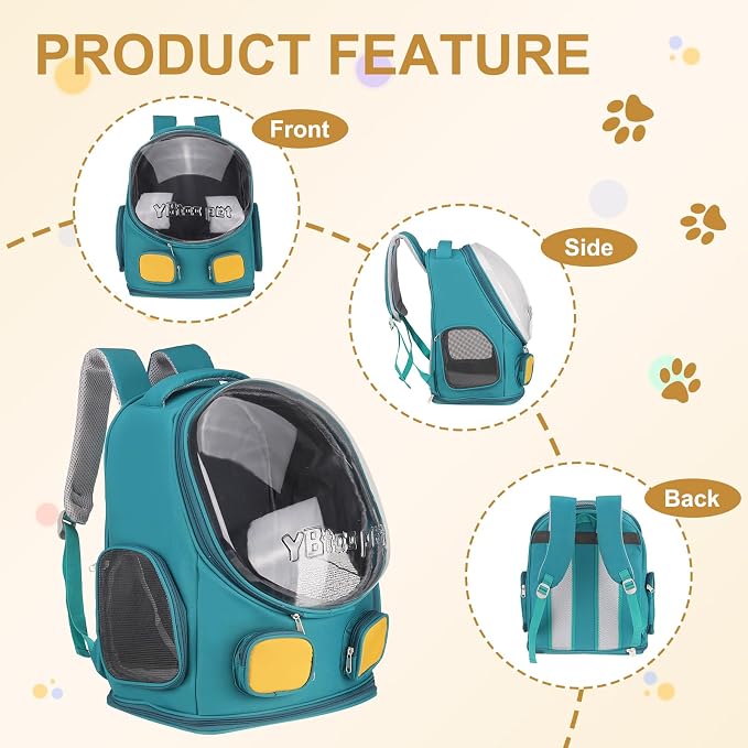 Pet Backpack Carrier, Portable and Ventilated, Oxford Cloth, Dog Cat Travel Bag with Transparent Cover 13.78", (Light Blue, 1 Pcs), Intended for Hiking/Camping/Traveling