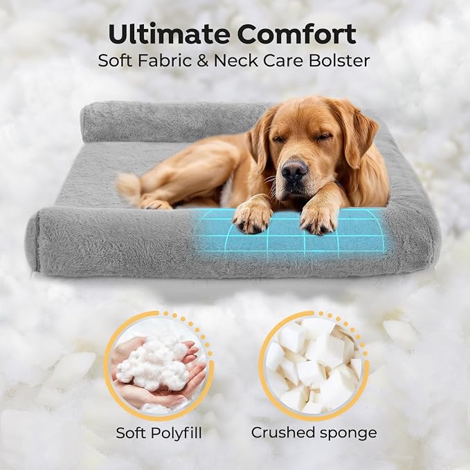 Veehoo Memory Foam Orthopedic Dog Beds Large-4" Thickened Washable Dog Bed with Removable Dutch Velvet Cover, Memory Foam with Sides-Sofa Couch for Dogs, 35 * 26 in