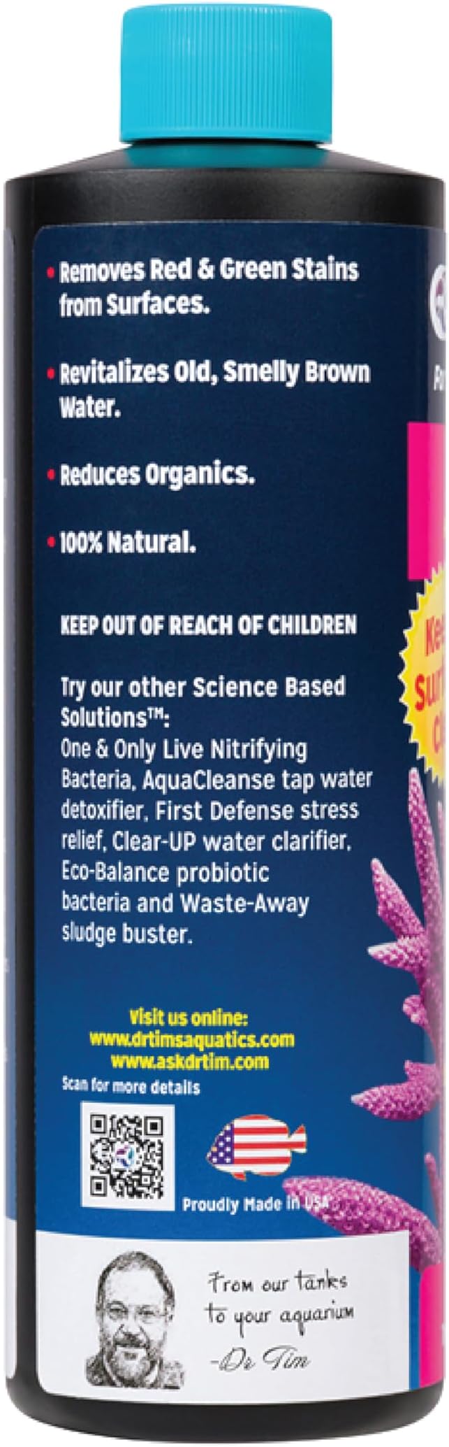 Dr. Tim’s Aquatics Saltwater RE-Fresh for Natural Fresh Sparkling Water – For Fish Tanks, Aquariums – Reduces Organics, Preserves Clean Waters, Odor Free – Eco-Friendly, 100% Natural – 4 Oz.