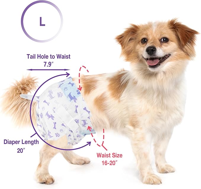 Pet Soft Female Dog Diapers - Disposable Doggie Diapers with Wetness Indicator, Puppy & Cat Diaper Super Absorbent, Fit for Female Dog in Heat or Incontinence, 40pcs (L, Mixed)