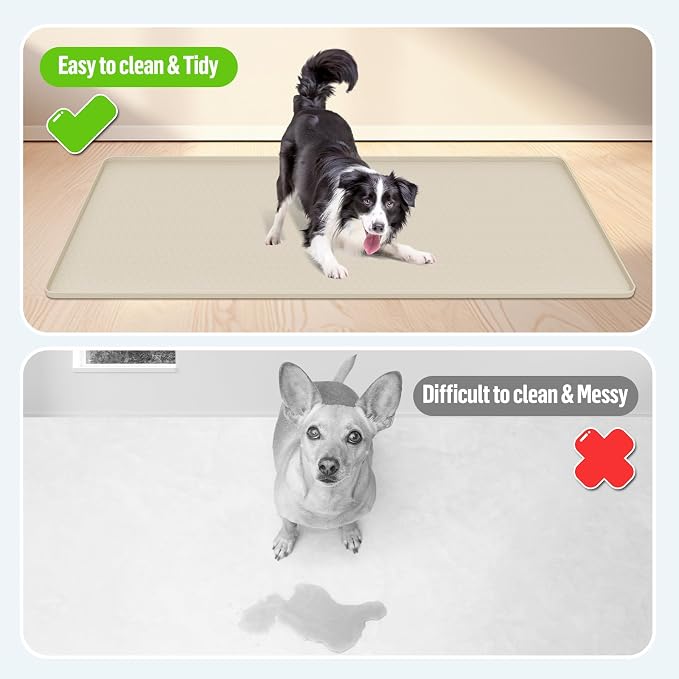 Pee Pad Holder for Dogs, 51" x 25.6" Silicone Pee Tray Mat Leak-Proof, High Edge, No Spill Pet Pad Holder for Puppy, Cat, Rabbit, Training Pads for Floor Protection, No Pee Pads (Beige)