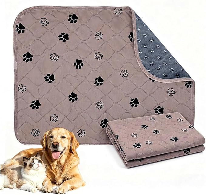 Puppy Pee Pads with Pheromones,Washable and Reusable Pee Pads for Dogs,Waterproof and Leak-Proof,Non-Slip Base Training Pads Suitable for Home,Travel and Dog Crates(Brown Paw,M:31.5*27.6in)