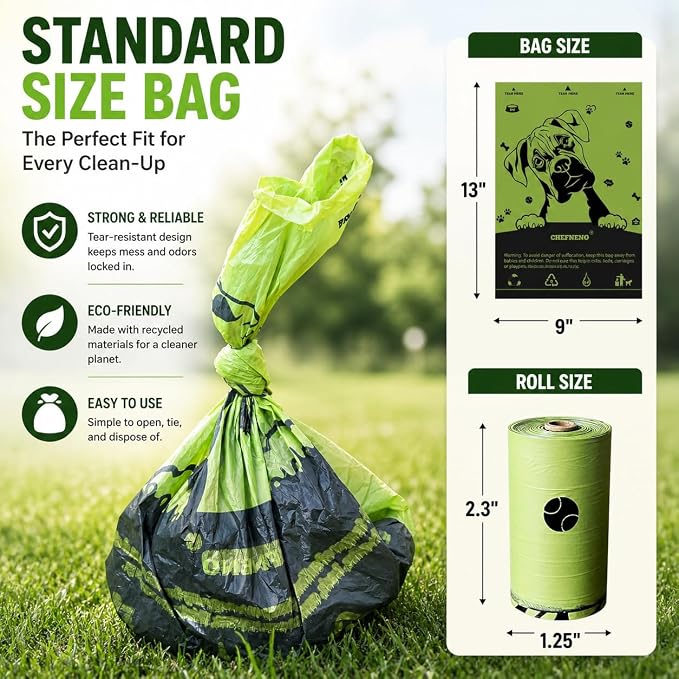 Doggy Poop Bags Biodegradable with Dispenser (1440 Bags) Eco-friendly Dog Waste Pickup Bags Landfill-friendly Refill Rolls Cat Waste Bags (Green, 72 Rolls, Unscented)