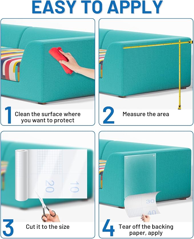 Anti Cat Scratch Furniture Protector,Clear Self-Adhesive Furniture Protectors for Apply Scratching Deterrent and Shield for Sofa Corners, Walls, Doors with 30 Twist Pins(196.9in x 15.7in)