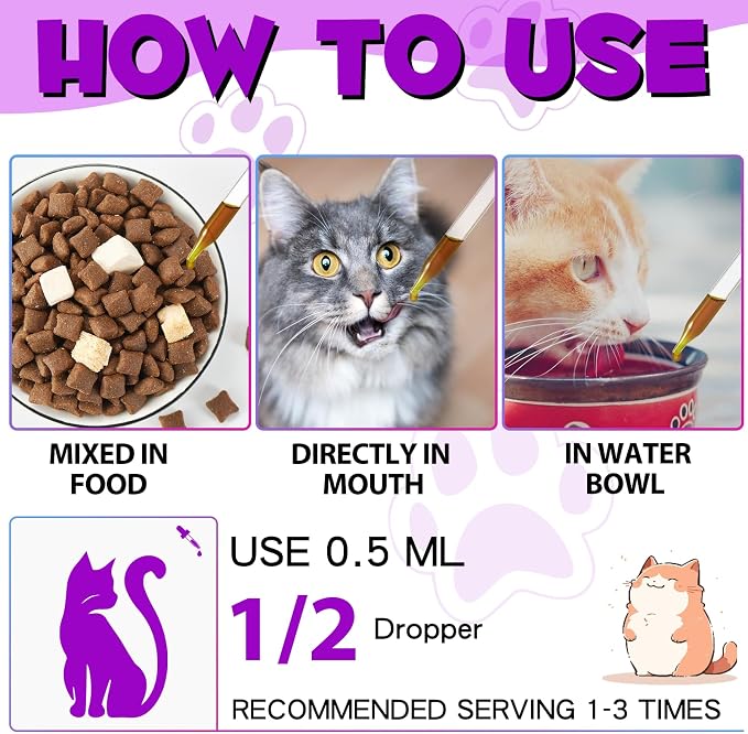 VOSIFSDIY Cat Multivitamin,15 in 1 Cat Vitamins Liquid Drops Supplements for Heart Health, Bones, Joint, Skin & Coat, Bladder, Immune System Support 60ml-2pcs