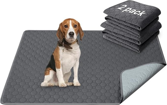 H.VERSAILTEX Premium Washable Pee Pads for Dogs 2 Pack Super Absorbent 100% Waterproof Reusable Non-Slip Quilted Puppy Training Pads for Crate Playpen Whelping & Potty Training(36"x48", Grey)