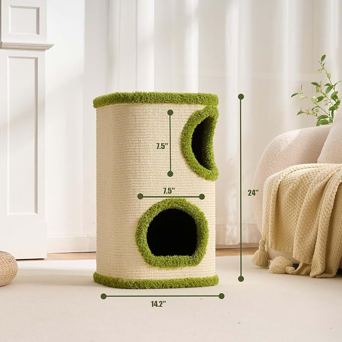 Cat House for Indoor Cats with Scratchable Sisal Material,2 Hideaways & 3 Soft Pads – Sturdy Multi-Level Cat Condo &Space-Saving Furniture for Multiple Pets, Easy to Assemble