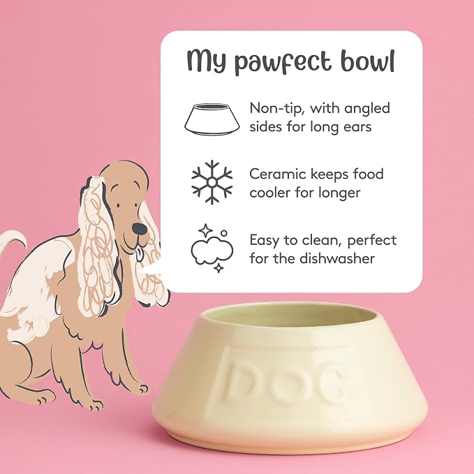Mason Cash: Non-Tip Dog Bowl - Cream - 8.3", 54oz - Durable Ceramic Food & Water Angled Dish, Microwave-Dishwasher Safe, Pet Meal Feeding & Hydration
