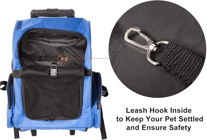 Pet Carrier Backpack with Removable Wheels, Pet Travel Rolling Backpack,Strong Breathable Mesh Panels, Airline Approved for Small Dogs and Cats for Hiking Carrying Walking Outdoor Bag