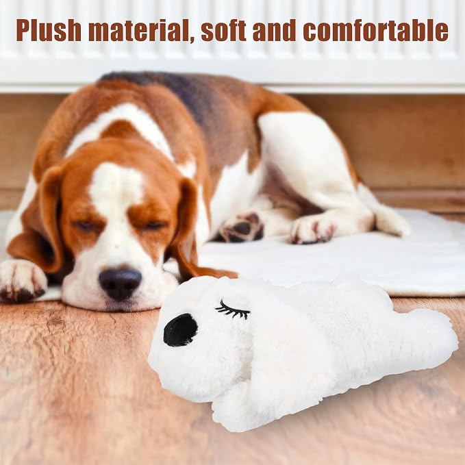 Puppy Toy with Heartbeat Stuffed Animal, for Dogs Pet Anxiety Relief Behavioral Sleep Aid Crate Kennel Training Toy (White)