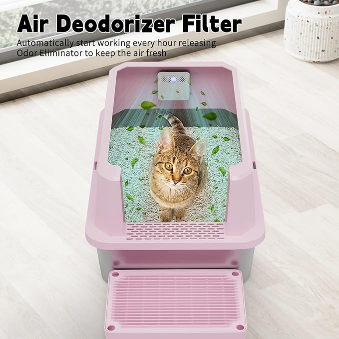 RIZZARI 2-Pack Open-Top Stainless Steel Cat Litter Boxes - Large Pink, Non-Stick & Odor Resistant, Easy-Clean Trays with High Sides, for Indoor Use, Apartments & Multi-Cat Homes