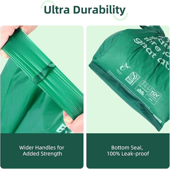 270 Count Cat Poop Bags with Handles, Disposable Litter Bags for Pet Poop, Extra-Thick Kitty Waste Bags Easy Tie Leak-Proof Strengthen Unscented (Made of 70% Recycled Plastic)