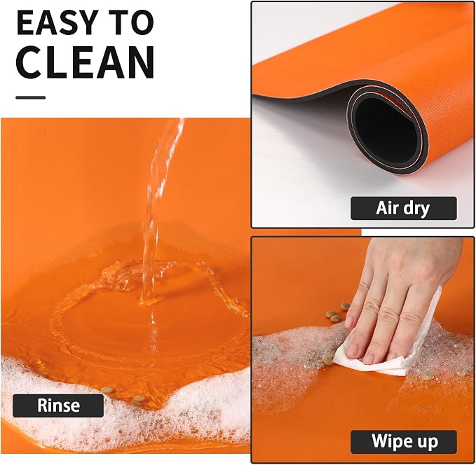 HotLive Dog Food Mat - Absorbent Cat Mat for Food and Water, No Stains Pet Feeding Bowl Mat, Easy to Clean Pet Placemats, Quick Dry Dog Water Dispenser Mat for Messy Drinkers | Paw Orange 18"x34"