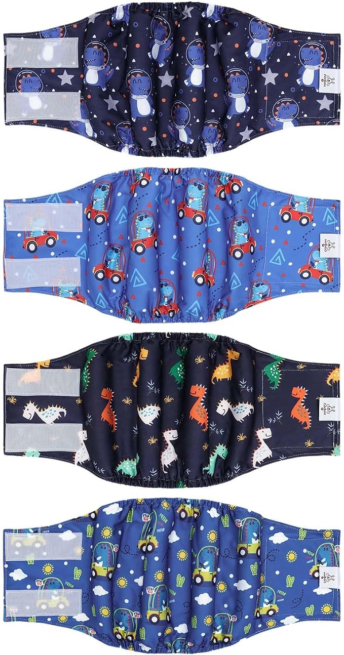 CuteBone Dog Diapers Male 4 Pack Puppy Wraps Reusable Doggie Belly Bands for Male Dogs Small Medium Large