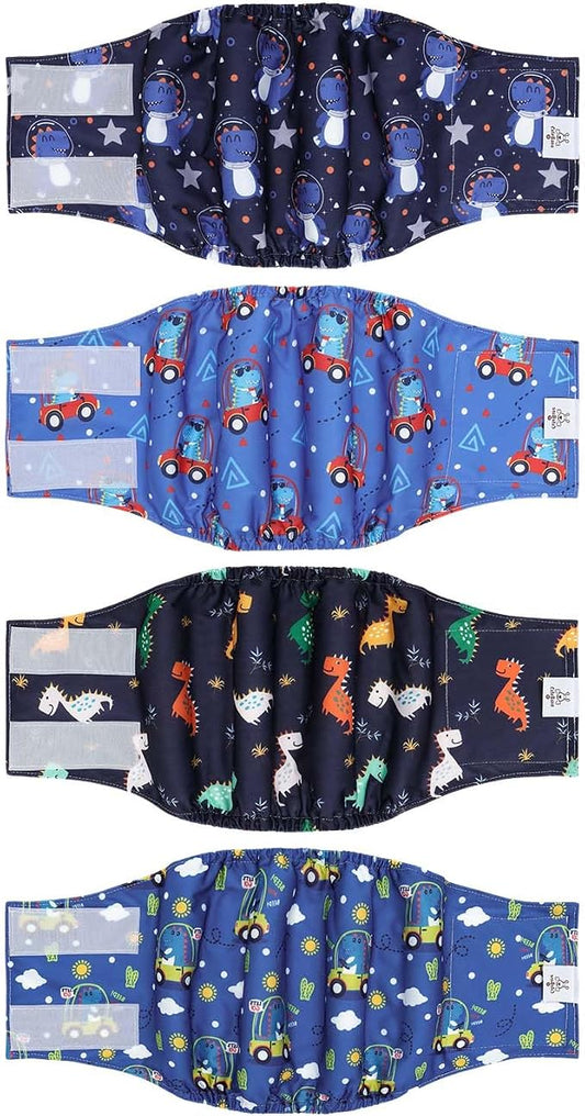 CuteBone Dog Diapers Male 4 Pack Puppy Wraps Reusable Doggie Belly Bands for Male Dogs Small Medium Large