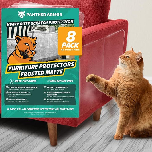 8 Pack Cat Scratch Furniture Protector Sheets – Matte Finish Couch & Sofa Guard from Cat Claws – Easy Apply, Removable, with Twist Pins (4 XL + 4 Large)