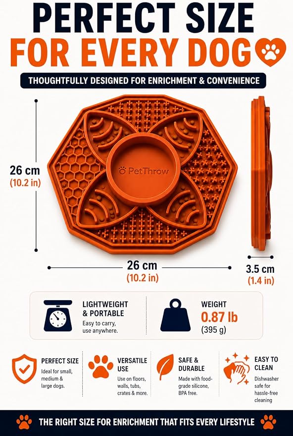 PetThrow Dog Lick Mat Bundle – Octagon Silicone Slow Feeder with Suction Cups, Multi-Texture Design for Anxiety Relief | Includes Spatula, Cleaning Brush & Recipe Card, Dishwasher Safe