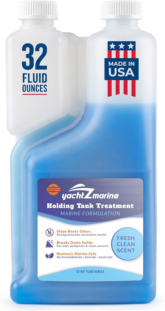 Marine Holding Tank Treatment, Large 32 Fl Oz Bottle, Fresh Clean Scent, Premium Strength Formula, Digest and Liquify Waste, Also for RVs and Campers