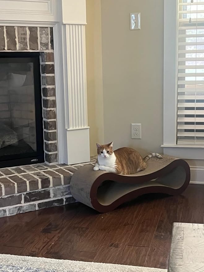 Extra Large Cat Scratcher Cardboard Bed, 34" Horizontal Cat Scratcher Cardboard Lounger, 100% Recyclable & Reversible Durable Board Pads Prevents Furniture Damage