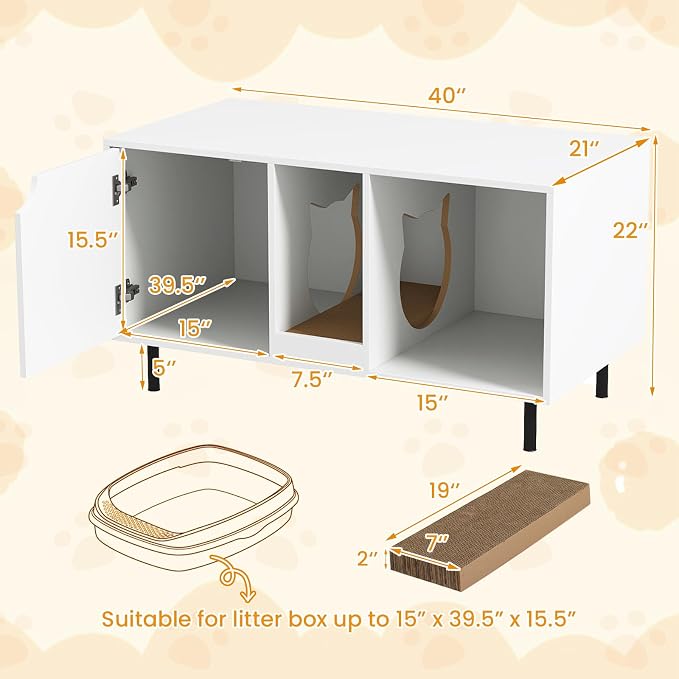PETSITE Cat Little Box Enclosure, Litter Box Furniture with Removable Scratcher, Metal Legs, Cat Box Enclosure End Side Table, Hidden Litter Box Furniture, 40 x 21 x 22 inches (White)