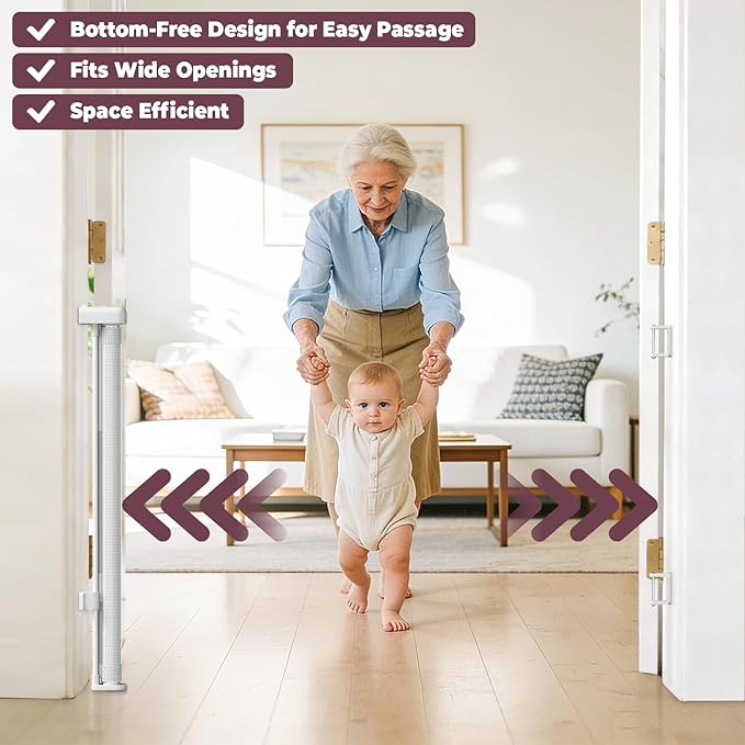 2Pack Retractable Baby Gates for Stairs, 58" Extra Wide Mesh Dog Gate for Doorways, Child Gate for Toddler Pet, Indoor and Outdoor Use, Easy Install, 34" Height, White