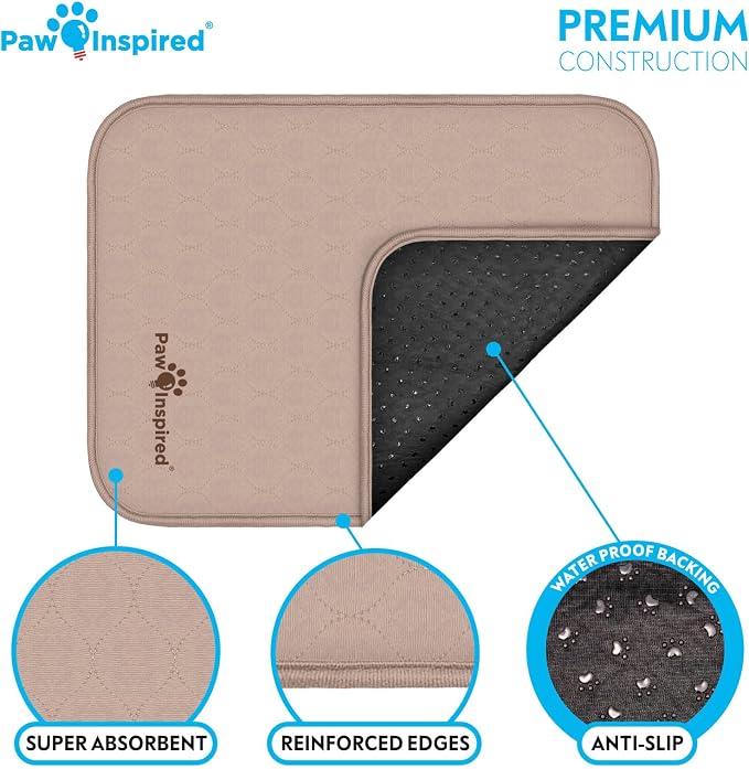 Paw Inspired Washable Crate Liners for Dogs (2 Pack), Leakproof, Non-Slip Pee Pads for 24 Inch Kennels, Reusable Puppy Pads for Potty Training, Whelping, Waterproof Mat (24x18 Inch, Pack of 2)
