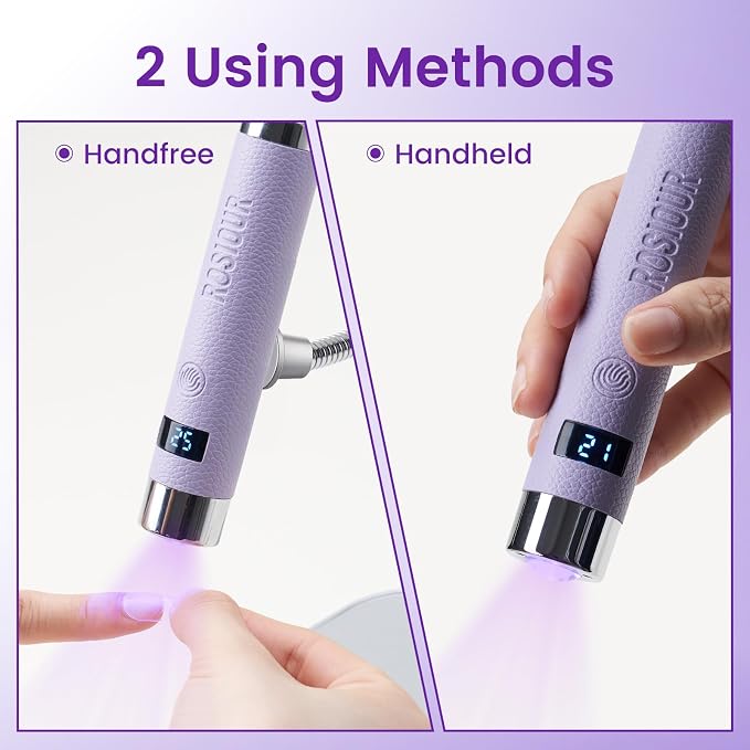 Mini UV Lamp for Gel Nails- Rechargeable Handheld Nail U V Led Curing Light with Stand- Flash Cure Fast Dry UV Lamp with Auto Sensor for Home Manicure and Salon (Purple)
