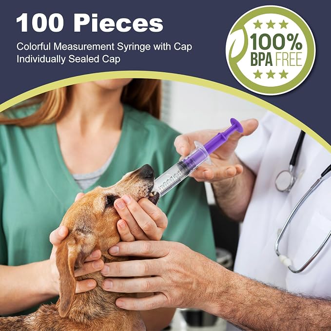 TrelaCo 100 Pieces Plastic Syringe for Liquid with Caps Colored Syringe Without Needle Colorful Measuring Tools Individually Sealed for Pet Feeding, Industrial Scientific Labs, 5 Colors(10 ml)