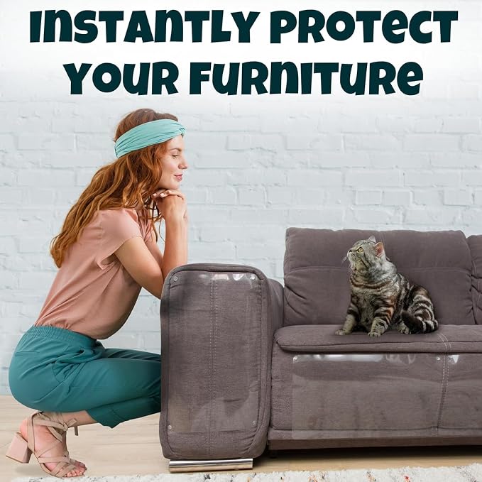 FixZilla Anti Cat Scratch Furniture Protector, 24-Pack Couch Protector from Cat Claws – Heavy-Duty, Easy-to-Apply Scratching Deterrent and Shield for Sofa Corners, Walls, Doors- with 124 Twist Pins