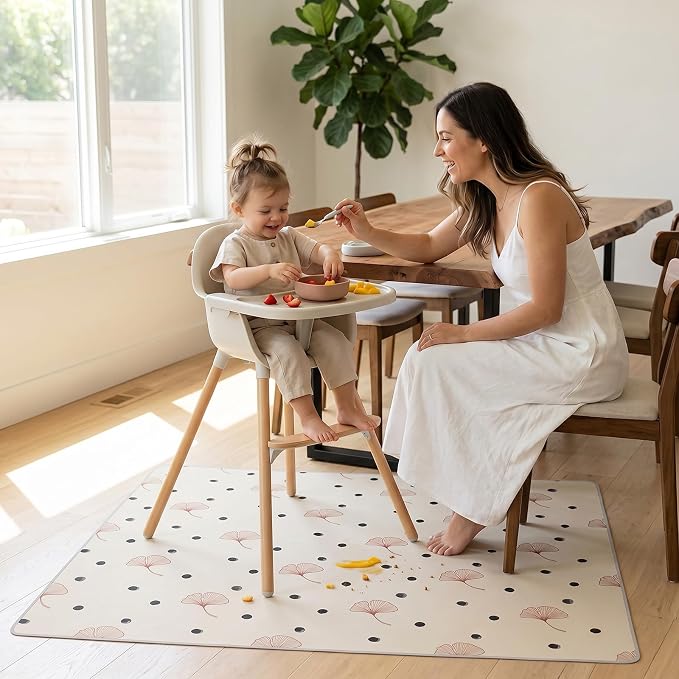 Baby Splat Mat for Under High Chair, 51"x51" Waterproof Non-Slip Floor Mat | Reusable Polyester Surface, Easy Daily Cleanup for Crumbs and Spills, Machine Washable for Deeper Cleaning