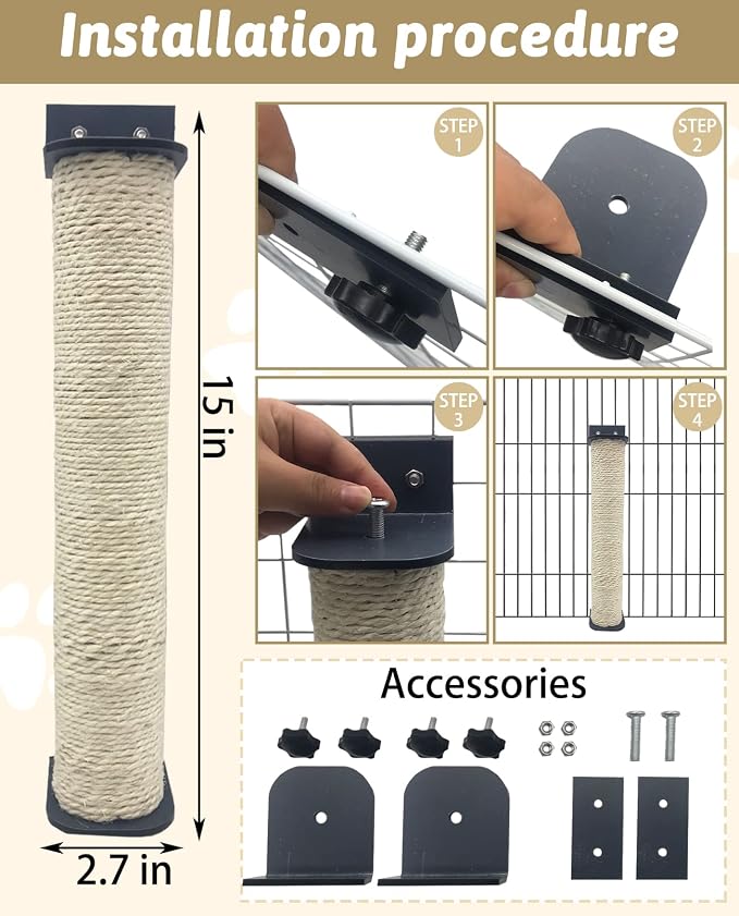 VCEPJH Cat Scratching Post for Crate Cage Mounted for Scratching and Cat Scratching Post Replacement for Indoor Cats Cat Scratch Post Refill Pole Parts Jute Rope Cat Furniture Protector