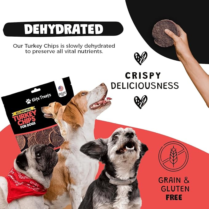 Turkey Dog Treats All Natural, Dehydrated Single Ingredient Dog Treat, Made in USA Doggie Turkey Chips for Small to Large Dogs, 12oz