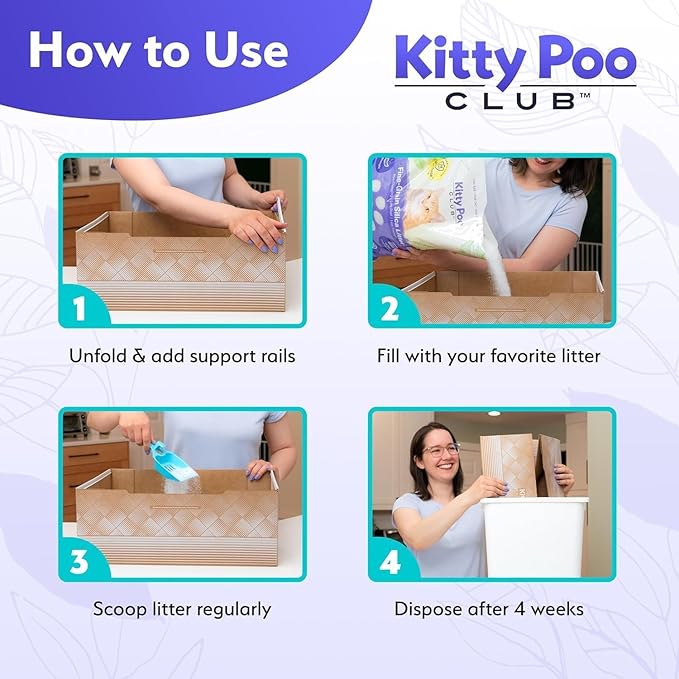 Kitty Poo Club Disposable Cat Litter Box 2-Pack with 2 Bags Fine-Grain Silica Litter (6 lbs Each), Patented Leak-Proof Design, 2 Months Odor Control, Made in USA, Perfect for Travel & Multi-Cat Homes