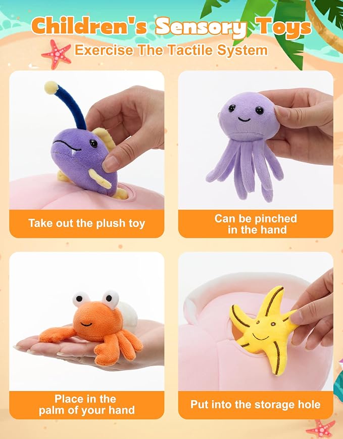 Muiteiur 9-Piece Conch Shell Stuffed Animals with Sea Creatures Inside, 12.6" Soft Ocean Plush Toys for Kids Ages 3+, Hide and Seek Interactive Playset for Birthday, Baby Shower & Nursery Decor