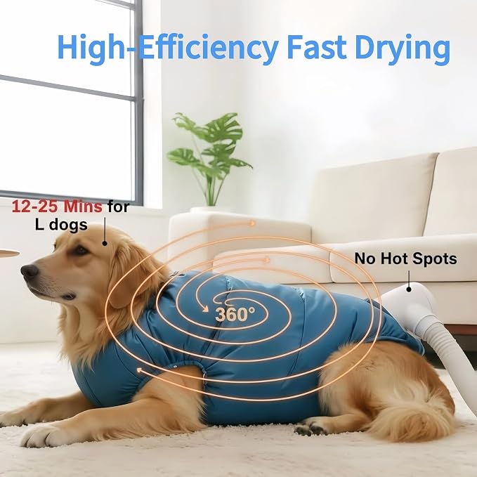 Dog Drying Bag for Large Dogs, Fast Pet Hair Dryer Kit 360° Air Circulation, Hands-Free Blow Dryer Compatible with Hair Dryer/Blower, Anti-Splash & Overheat Protection for Small Medium Large Dogs Cats