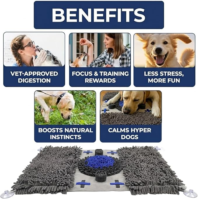 Muddy Mat® Double Chenille & Fleece Snuffle Mat for Dogs – 19x30 Interactive Snuffle Mat for Dogs Large Breed – Slow Feeding Mat for Training, Foraging & Stress Relief