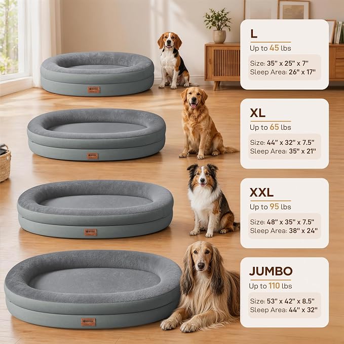 Orthopedic Dog Bed for Extra Large Dogs, XL Waterproof Dog Bed with Bolsters, Supportive Egg Crate Foam Pet Couch Bed with Removable Washable Cover & Non-Slip Bottom, Grey