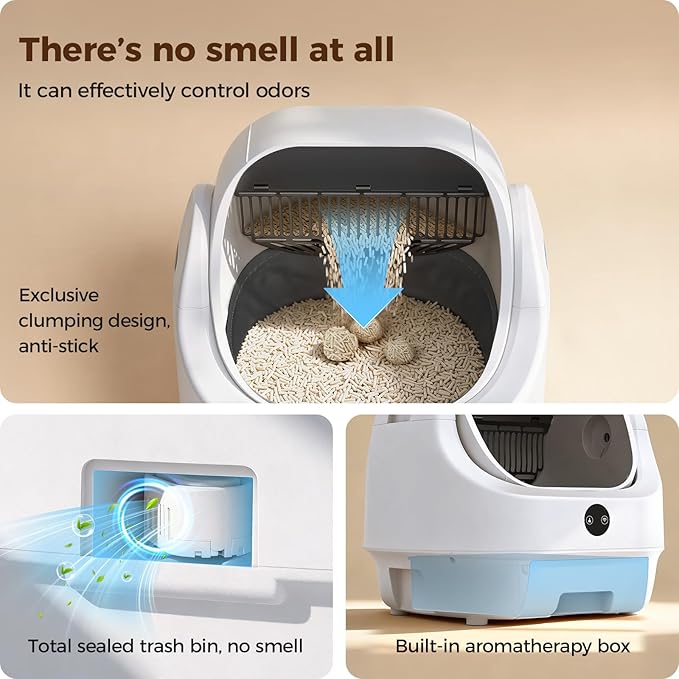 Open-Top Automatic Litter Box, Odor Control, Ready to Use, Self Cleaning Litter Box, Large Capacity with APP Control and Safety Sensor, Ellenpent, with Trash Bags/Waterproof Mat/Litter Mat