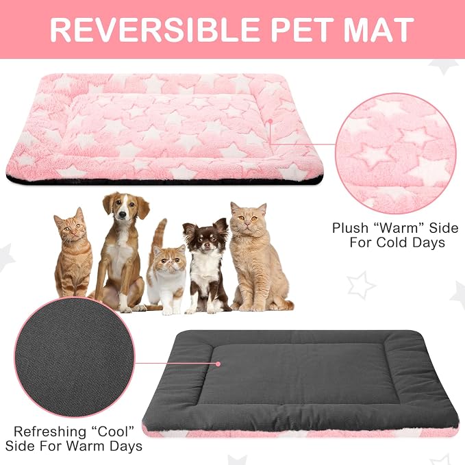 VitalCozy 4 Pcs Dog Crate Pads, Ultra Soft Warm Washable Anti-Slip Kennel Bed Mat for Pets, Reversible, Replaceable, Cage Liner for Small Medium Large Dogs and Cats(20 x 30 x 1.6 Inch,Star,Colorful)