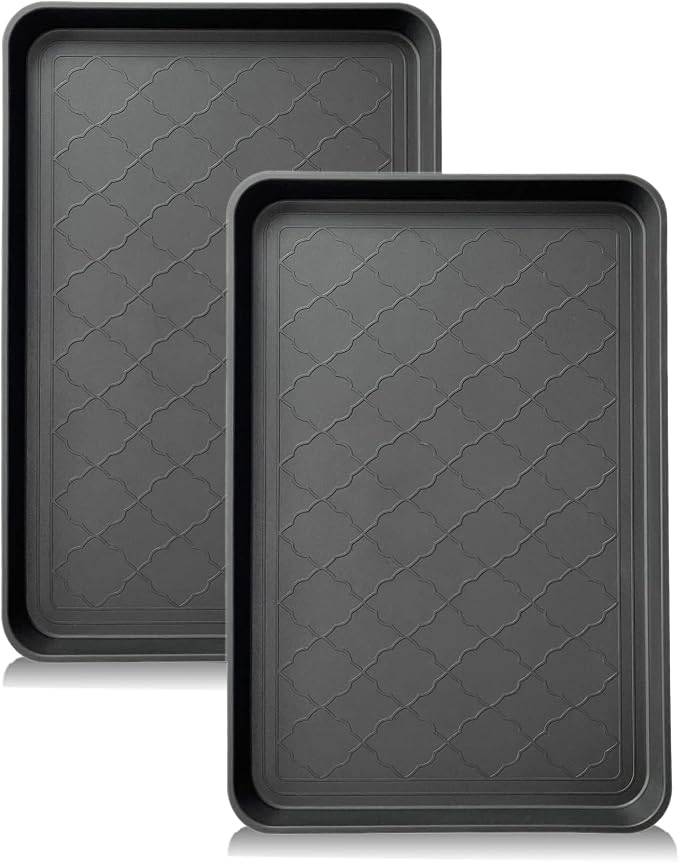 PetLike Boot Tray for Entryway Indoor, Pet Food Mat, 23 x 15.5 inch 2 Packs, Waterproof Heavy Duty Shoe Tray for Indoor and Outdoor, Multi-Purpose Trays for Boots, Shoes, Pets, Garden